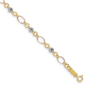 Kazi Luxury 14k Tri-color Polished Diamond-cut Ovals & Donut Beads Bracelet